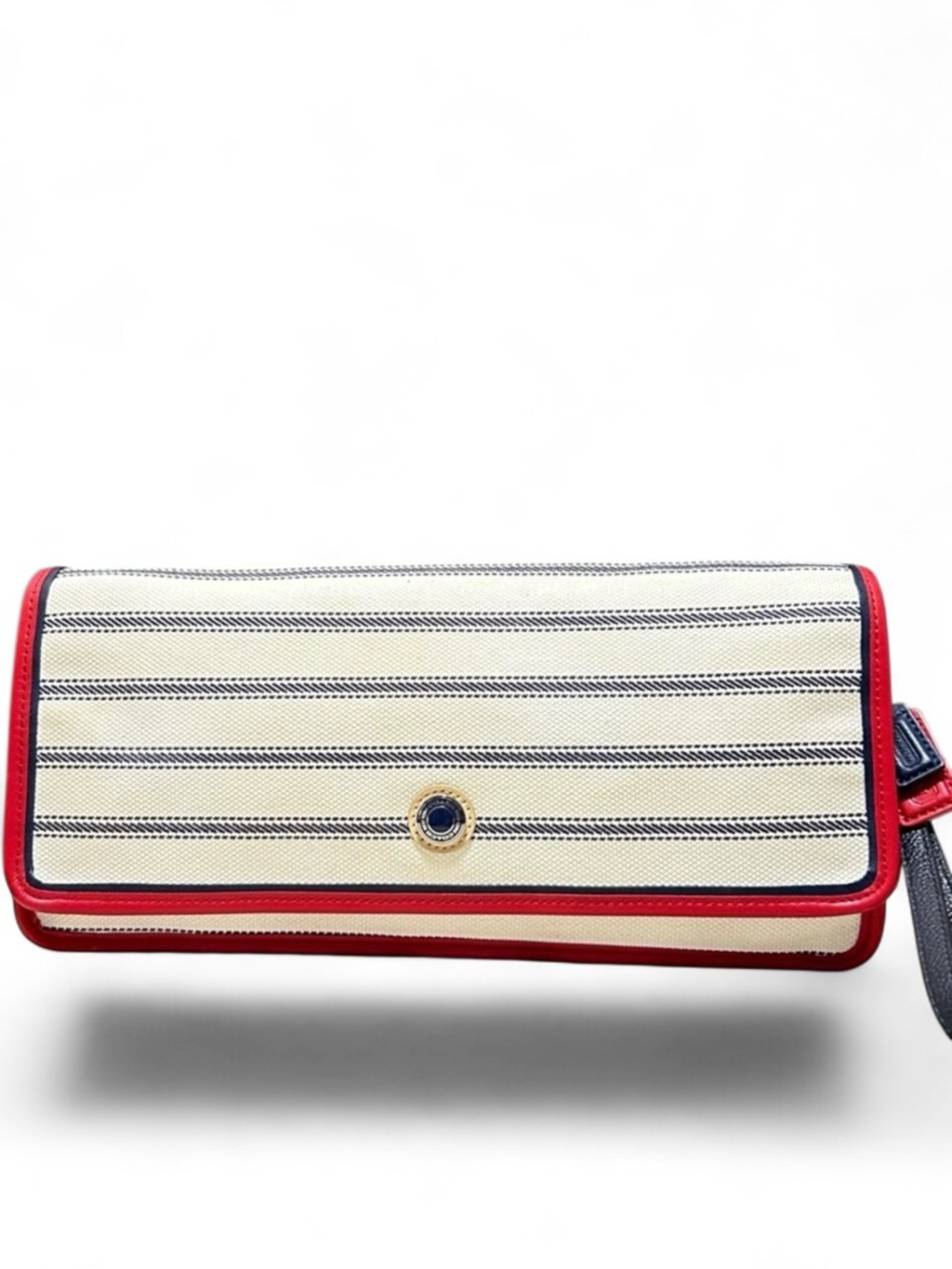 COACH X Saint James Legacy Ticking Stripe & Leather Trim Clutch/Wristlet
